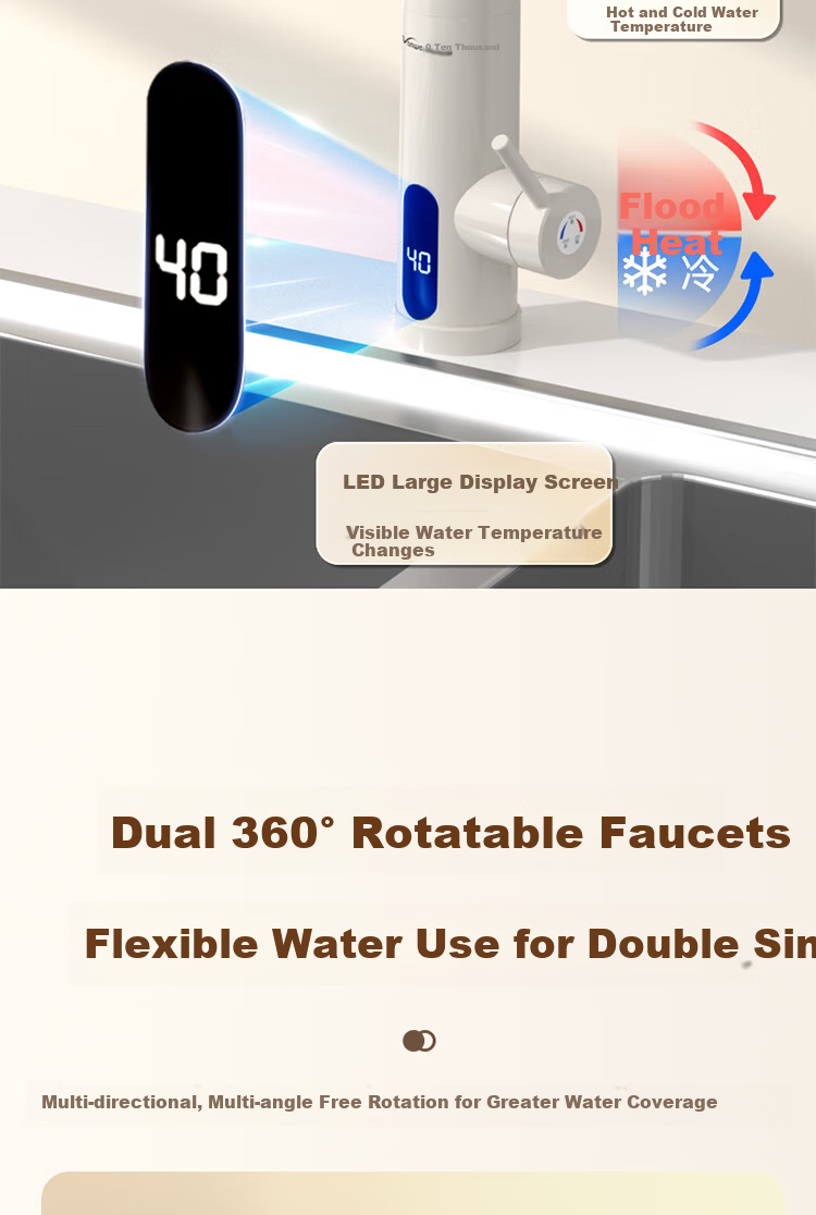 Vanward Instant Electric Water Heater Faucet Quick Heating Hot Water Universal Swivel Faucet Dual Use Hot and Cold Thermostatic Kitchen Bathroom Balcony Digital Display Household Small Water Heater 19 10