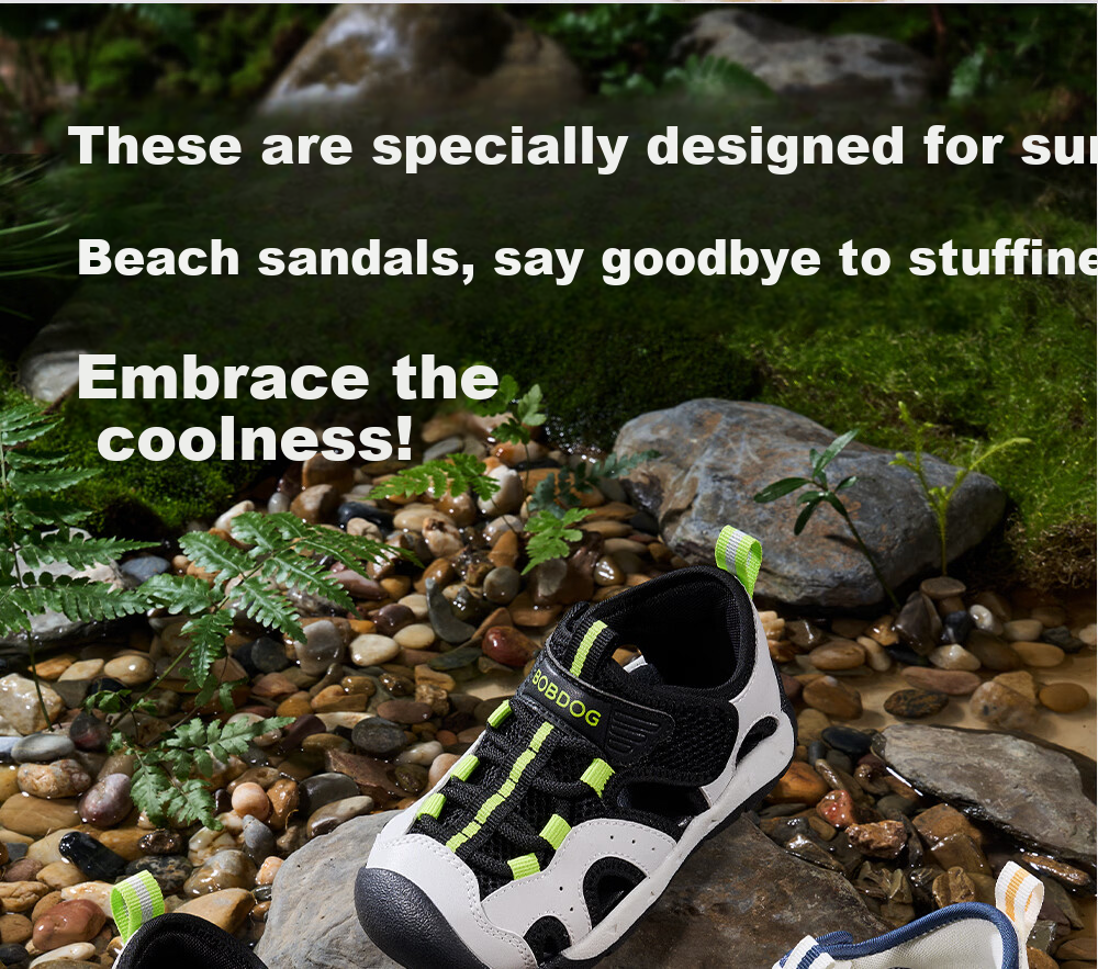 BOBDOG Kids Summer Breathable Boys Sandals Non-slip Baby Walking Shoes Hollow Out Children's Beach Sandals White Black Size 29 1