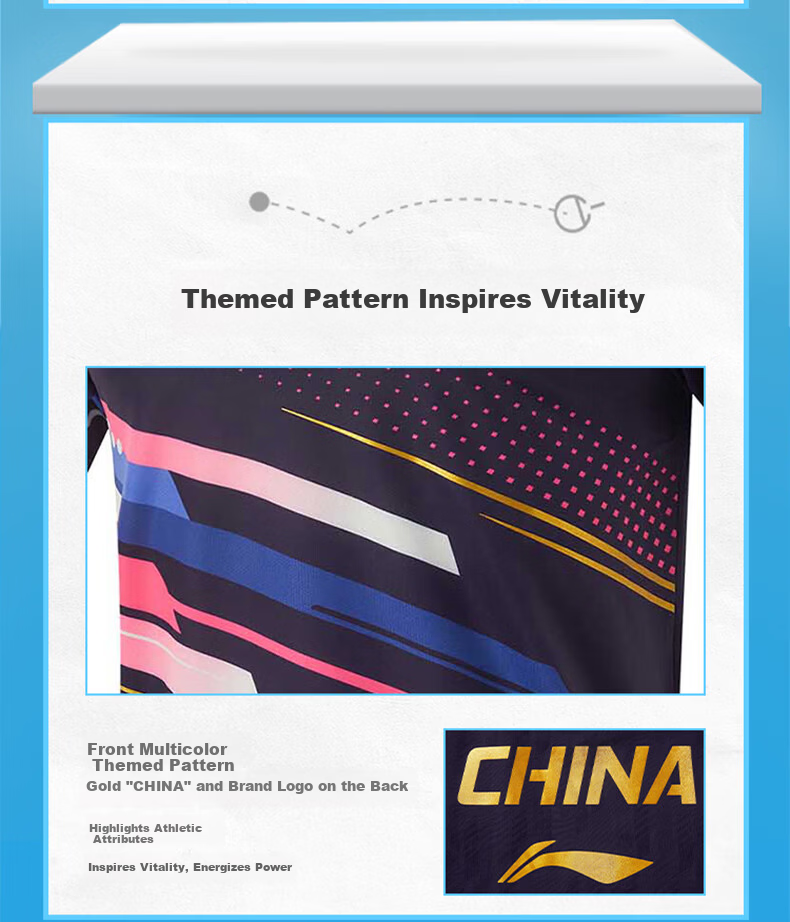 LI-NING Table Tennis Short Sleeve National Team Professional Competition Training Sportswear Set Unisex Bright Blue 13