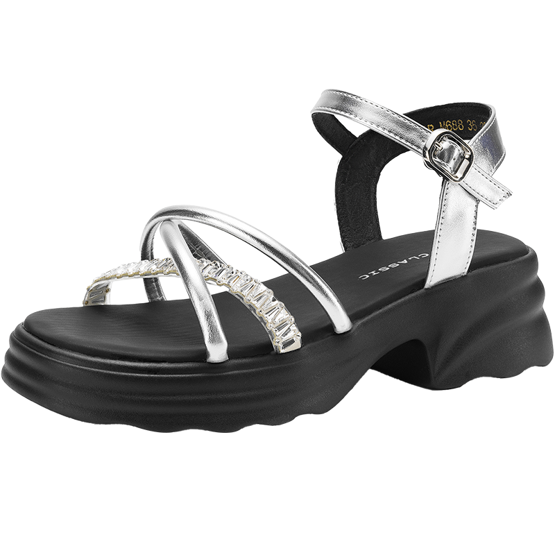 ZHR Summer Women's Sandals for Outdoor Wear, 2026 New Style Women's Shoes, Rhinestone Slippers, Soft-Soled Beach Sandals, M688 Silver, Size 37