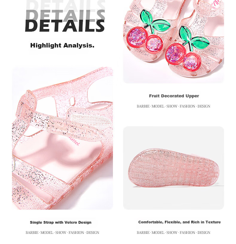 Barbie Kids Summer Sandals Girls Closed-Toe Jelly Shoes Toddler Crystal Sandals DA5938 Pink Size 29 5