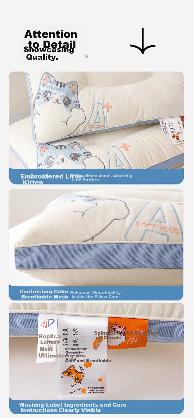 J.Sir Children's Pillow for Ages 6-12, Zoned Neck Support Pillow, Class A Student Pillow, Youth Growth Pillow, Suitable for All Seasons 12