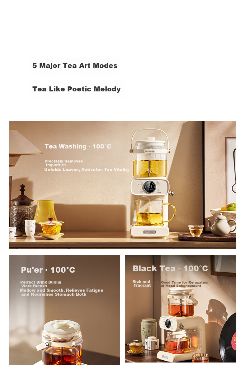 BASSENS Titanium Tea Cooker Health Pot Full Glass Tea Extractor High-End Steam Spray Tea Kettle Tea Beverage Machine Steamer Multifunctional Home Office BS-C1 13