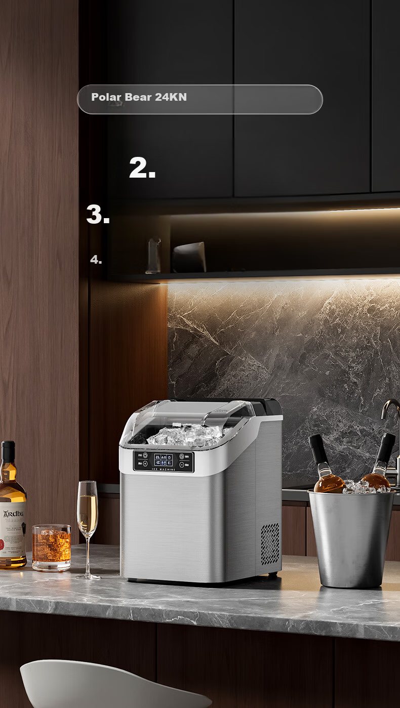 BEIJIXIONG Home Fully Automatic Large Capacity Ice Maker 30/35kg Desktop Ice Machine for Dormitory KTV Bar Internet Cafe Office Kitchen Small Appliance with 24 Ice Trays Silver Dual Power 1