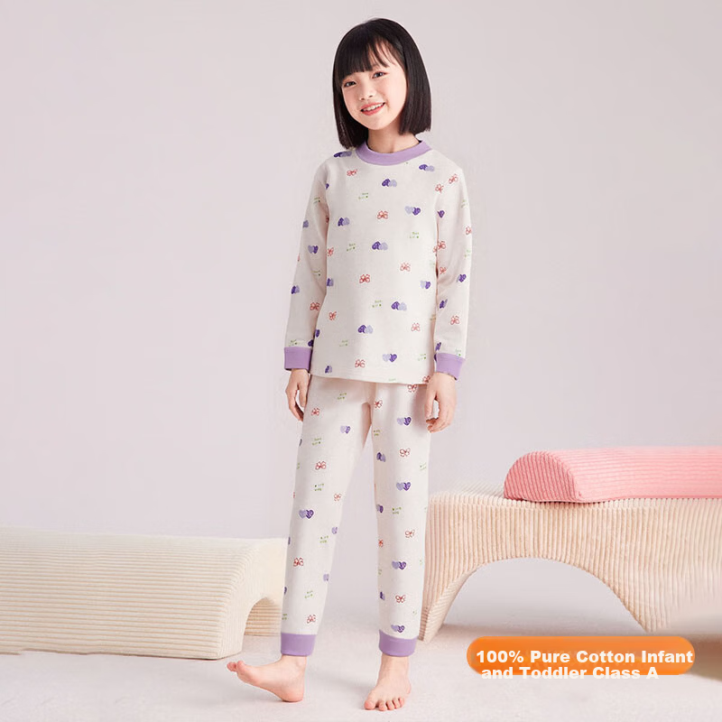 YUZHAOLIN Kids Thermal Underwear Autumn Winter New 100% Cotton Long Johns Set Purple Heart Size 160