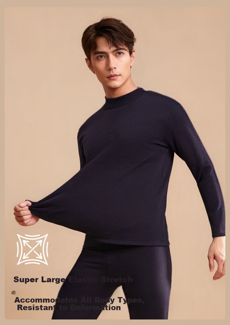 Bandgewoo Fleece-Lined Thickened Thermal Underwear Set for Men, German Velvet Mid-Neck Autumn Shirt and Pants, Middle-Aged and Elderly Heat Retention, Cold Resistant to -40°C 9