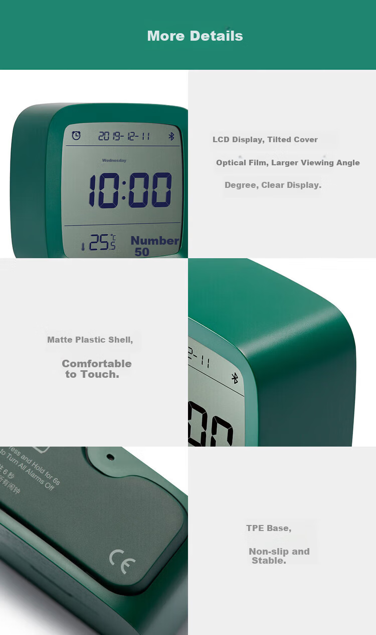 Qingping Bluetooth Smart Alarm Clock Temperature and Humidity Monitor Clock Alarm Clock JD Self-operated Student Alarm Clock Smart Alarm Clock Beige Back to School Season 12