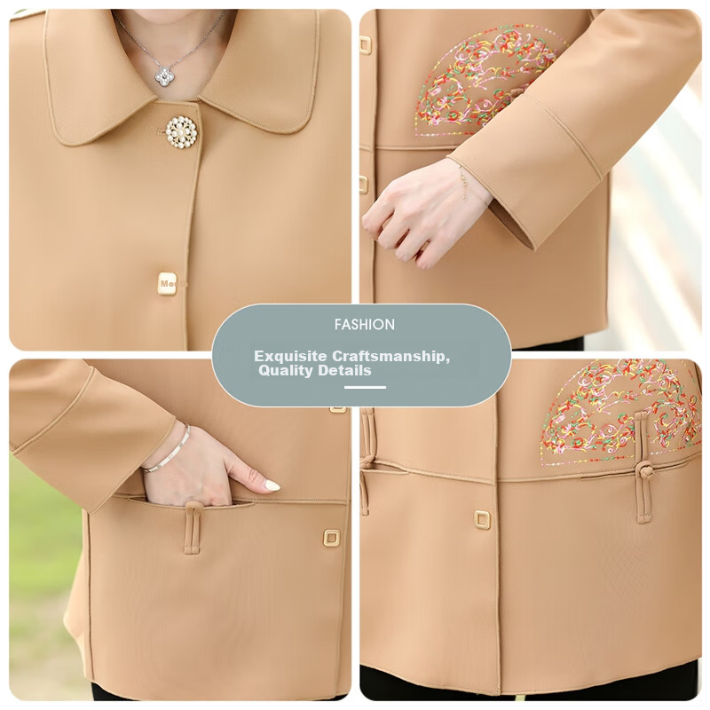 QIUFULUO 2026 Mom's Spring New Fashion Jacket Chinese Style Middle-aged and Elderly Women's Spring and Autumn Coat for 50s and 60s Stylish Clothing