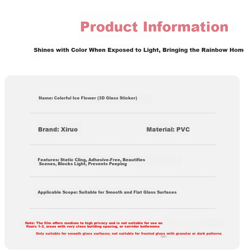 Xinuo Frosted Glass Sticker Translucent Privacy Window Film for Balcony Kitchen Bathroom Rainbow Glass Anti-Peeping Film 8