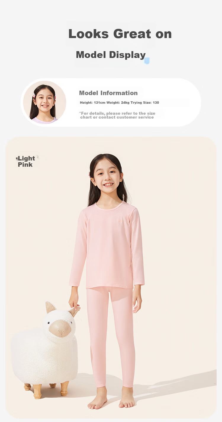 Jiusuiban Children's Thermal Underwear, Girls' Autumn And Winter Fleece-Lined Thin School Uniform Base Layer Cotton Sweater Pajamas Pants, Big Kids Autumn Clothes And Pants 11