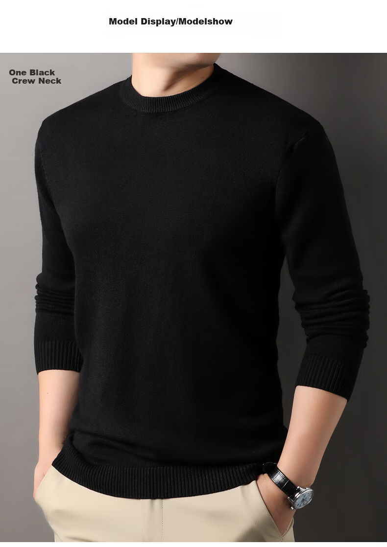 ROMON Men's Sweater Autumn Winter Comfortable Skin-friendly Casual Versatile Warm High-end Knitted Base Shirt 3977 Black M 10