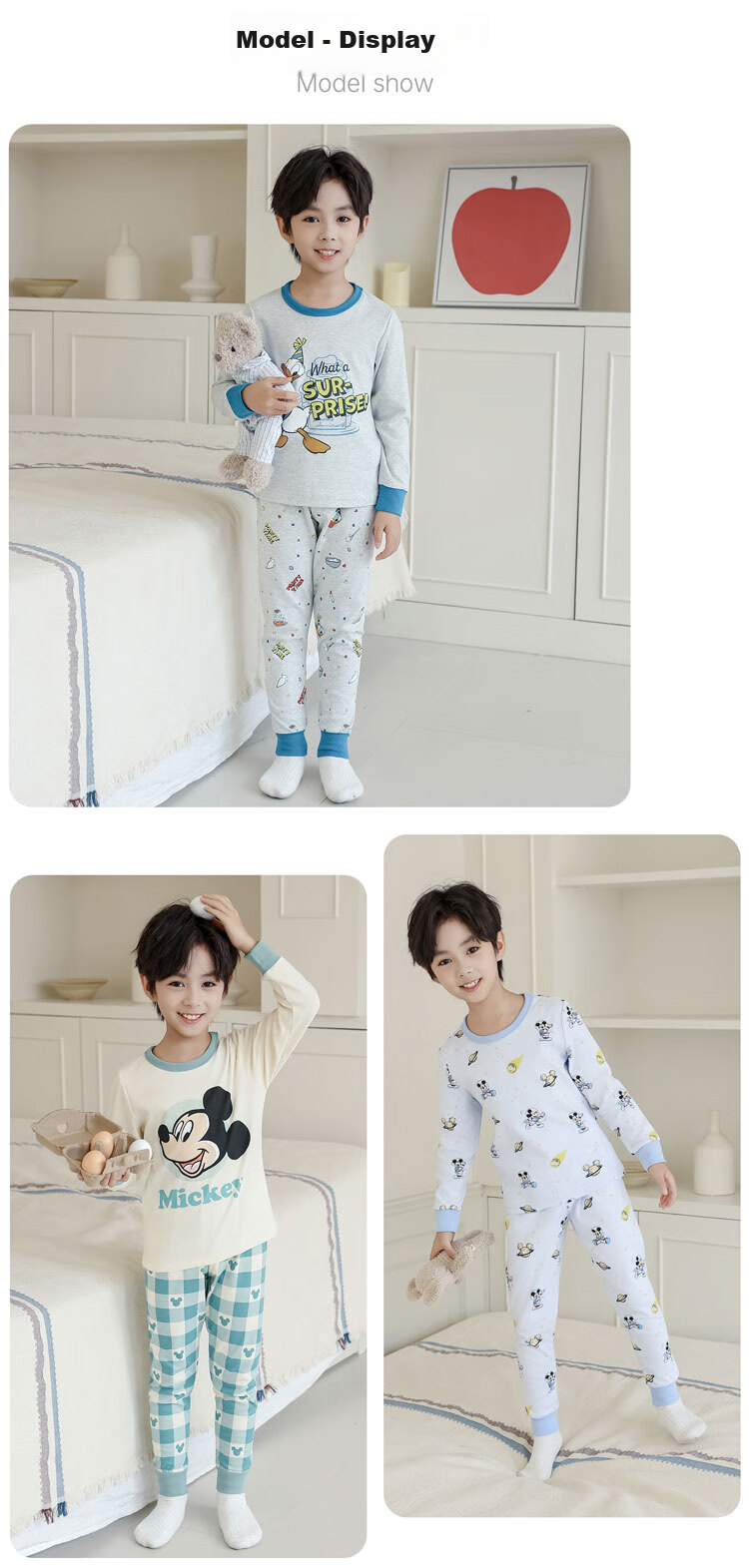 Disney Kids Class A Pure Cotton Autumn Thermal Underwear Set Full Print Boys Student Warm Innerwear Happy Donald Duck 120 9