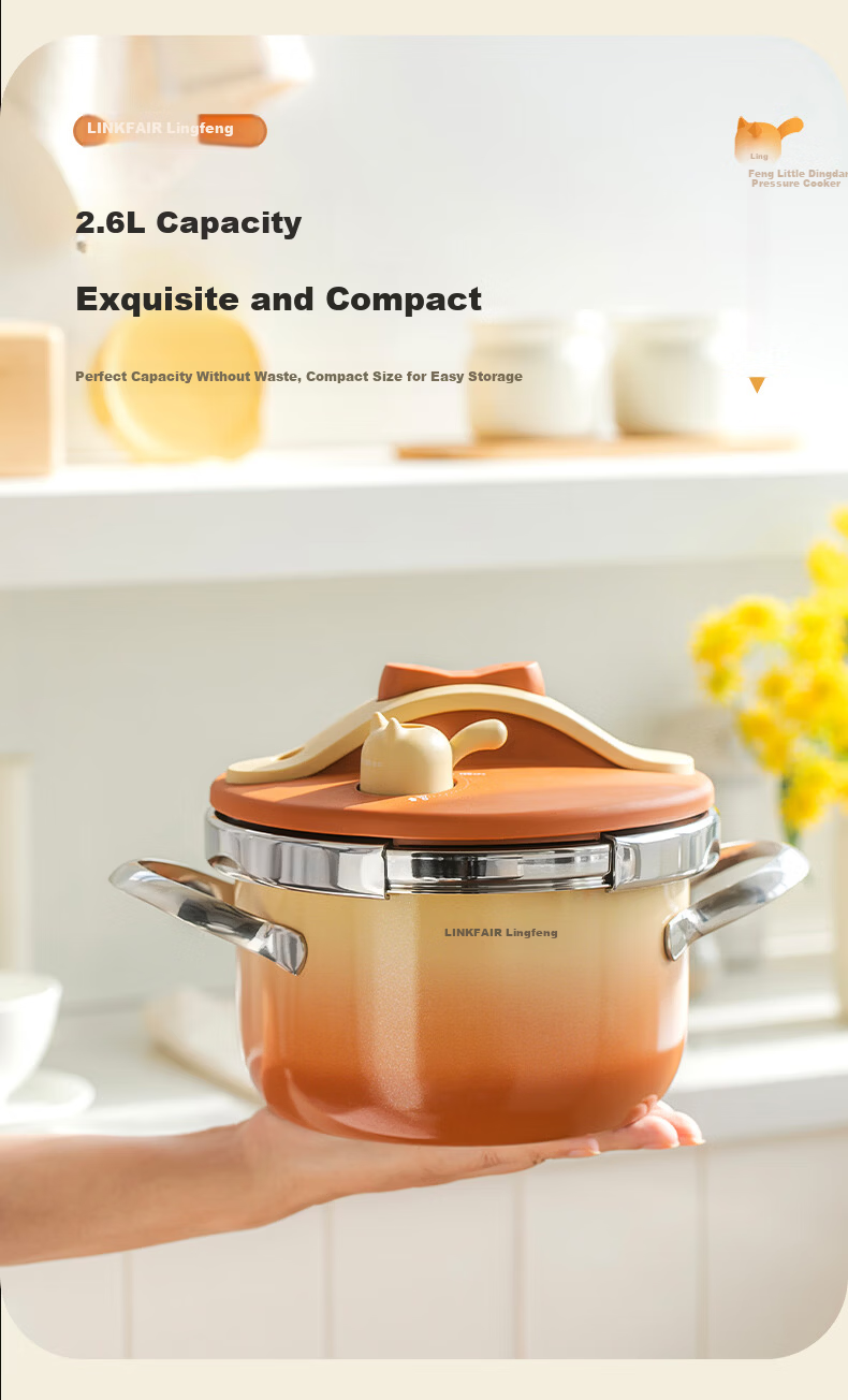 LINKFAIR Dingdang Mini Pressure Cooker Small Household Explosion-Proof One-Touch Open Close 1-2 Person Mini Pressure Cooker Compatible with Gas and Induction Cookers 14