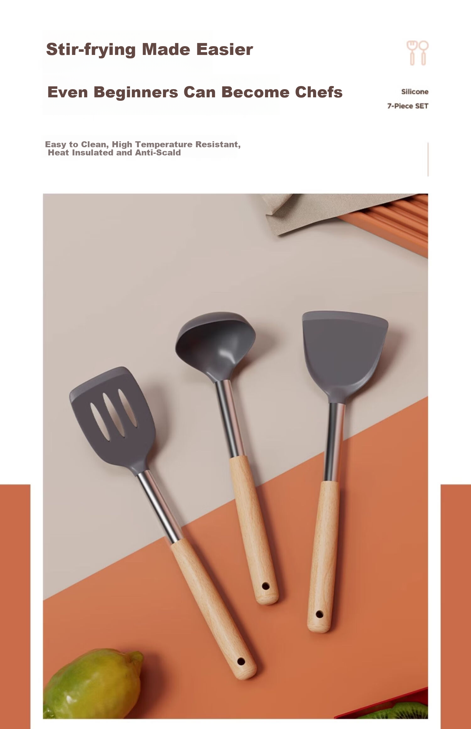 ASD Silicone Spatula Set Non-Stick Frying Pan Cooking Utensils High Temperature Resistant Household Cooking Spoon and Turner 22