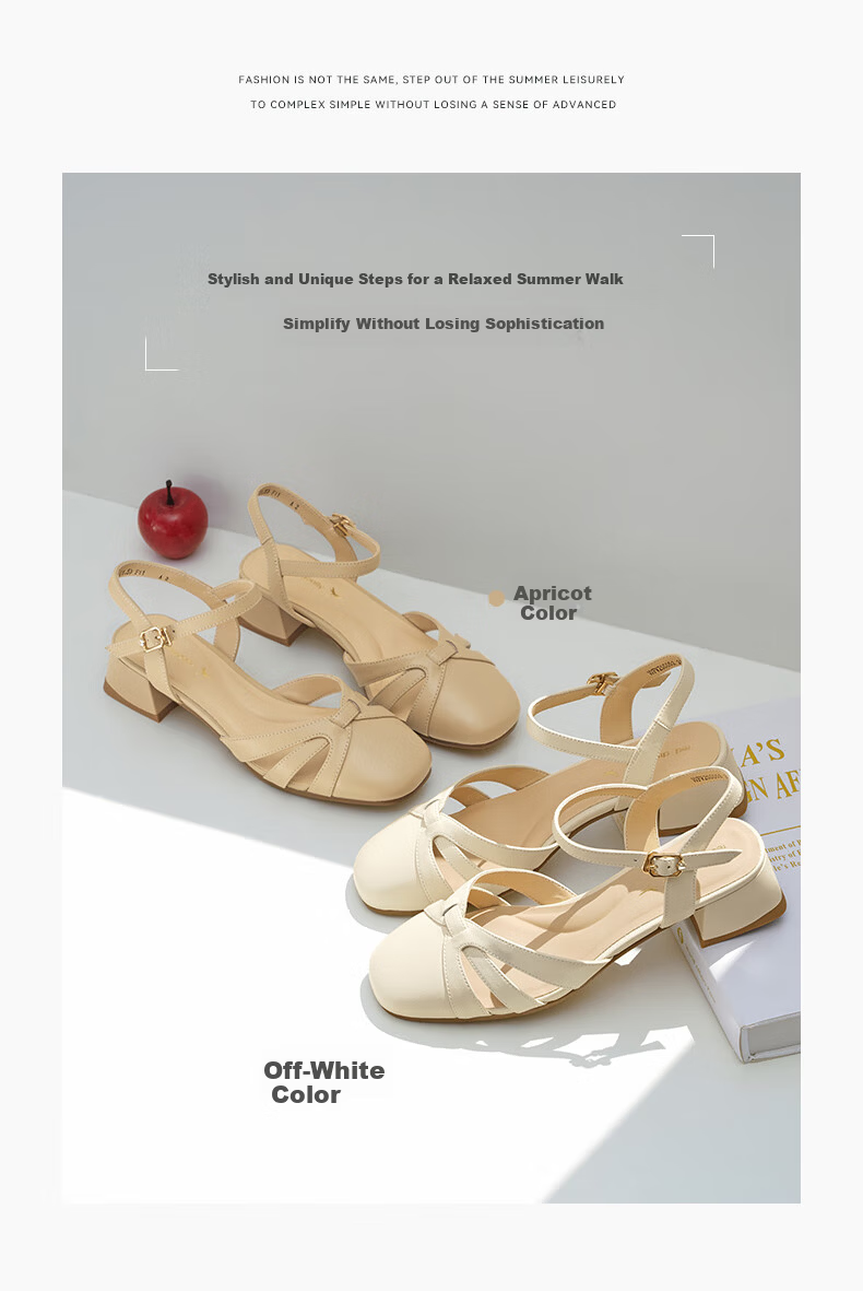 RED DRAGONFLY Women's Sandals, Summer Elegant Chunky Heel Commuter Women's Hollow Shoes WFV25005, Beige, Size 35 2