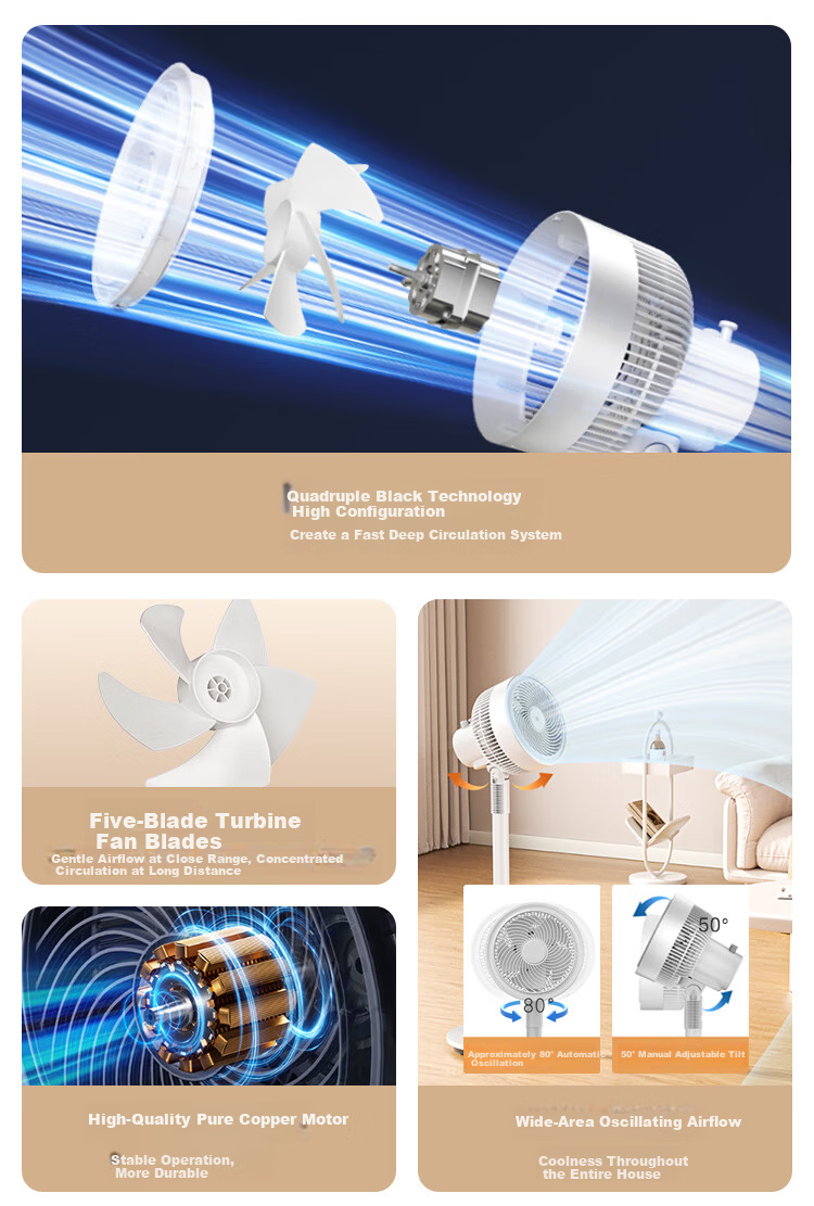 JD Jingzao 3D Automatic Oscillating Air Circulation Fan Home Bedroom Floor Electric Fan Silent Remote Control Strong Wind 6-Speed Touch Screen Display Huhu Ultra 1