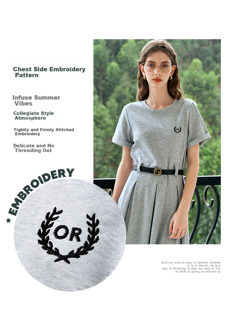 Olrain Eurie Knit Dress Women's Summer Commuter College Style Casual Waist Slimming Long Dress Light Gray S 8