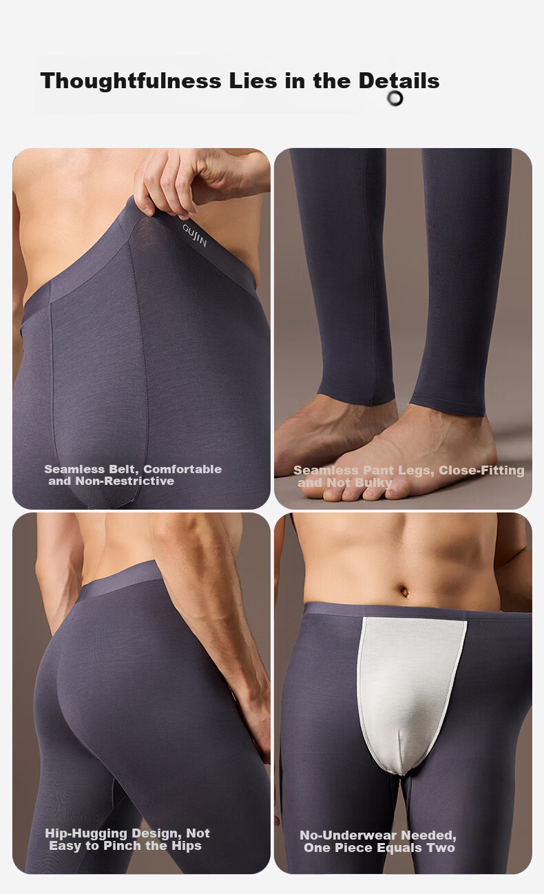 GUJIN Modal Thermal Men's Antibacterial Seamless Base Layer Cotton Wool Sports Youth Underwear 2-in-1 Pants 11