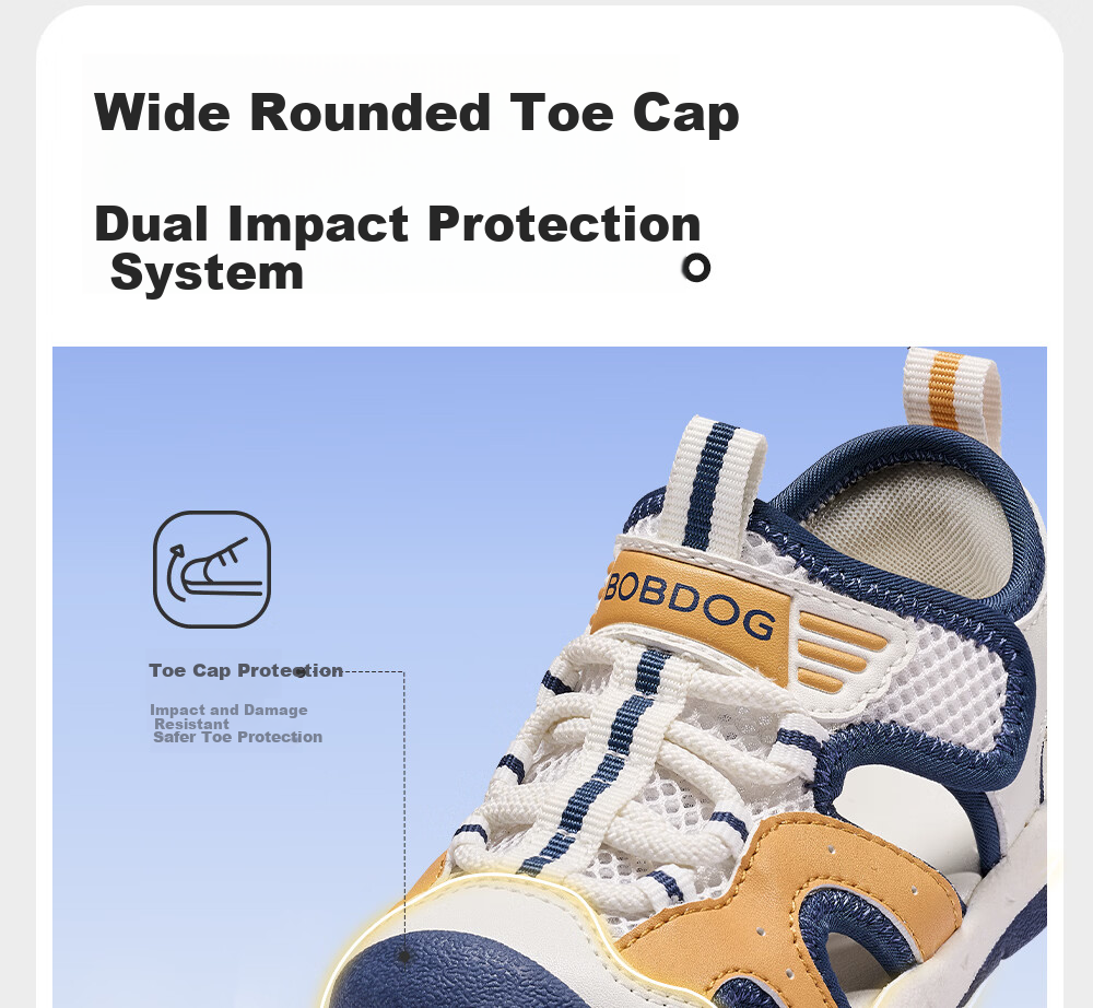 BOBDOG Kids Summer Breathable Boys Sandals Non-slip Baby Walking Shoes Hollow Out Children's Beach Sandals White Black Size 29 11