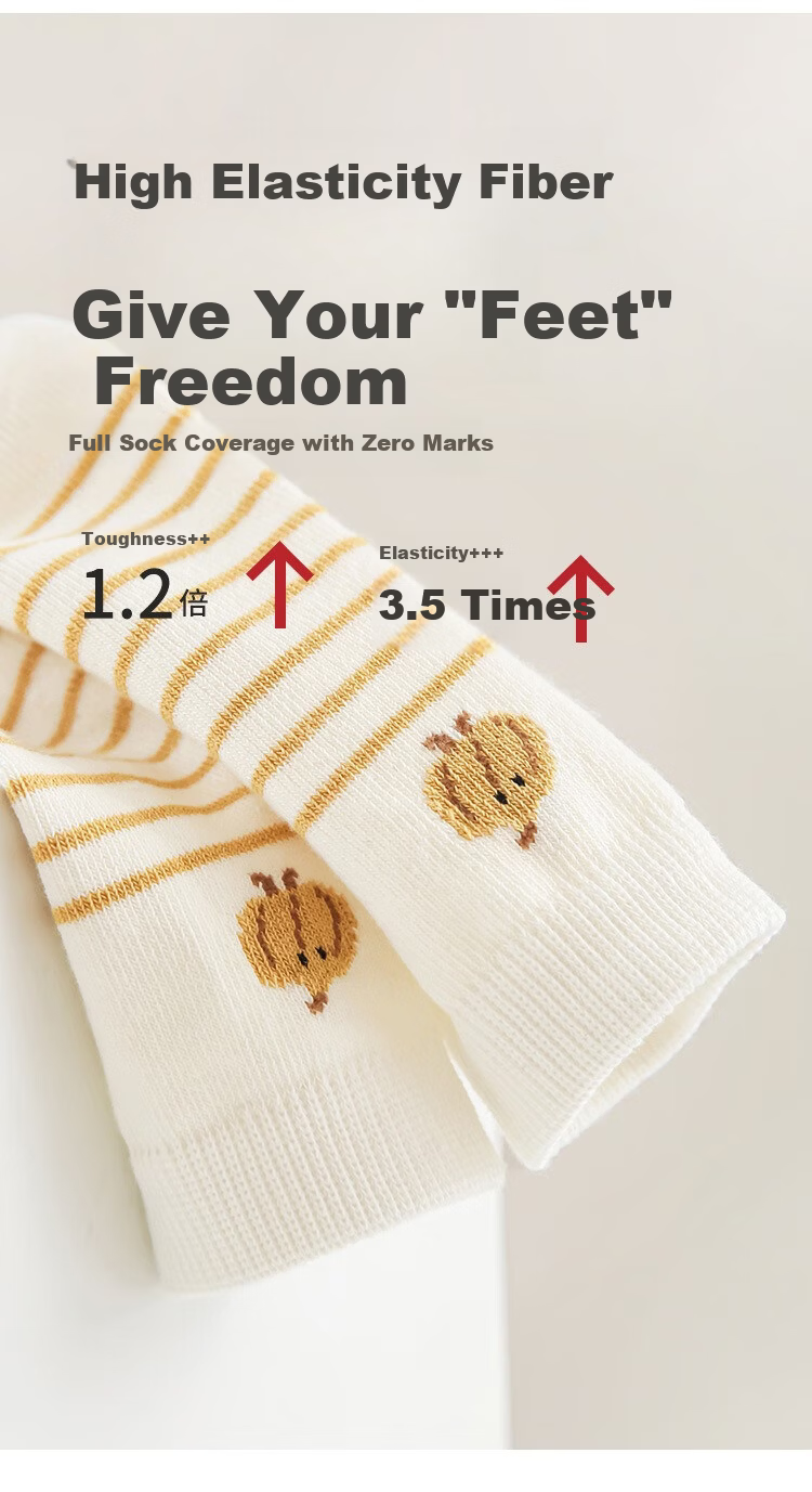 Five Cotton 3-Pair Pack Baby Socks Spring Summer Striped Combed Cotton Calf Socks Class A Seamless Soft Cuff Non-Binding Mid-Calf Baby Socks 2