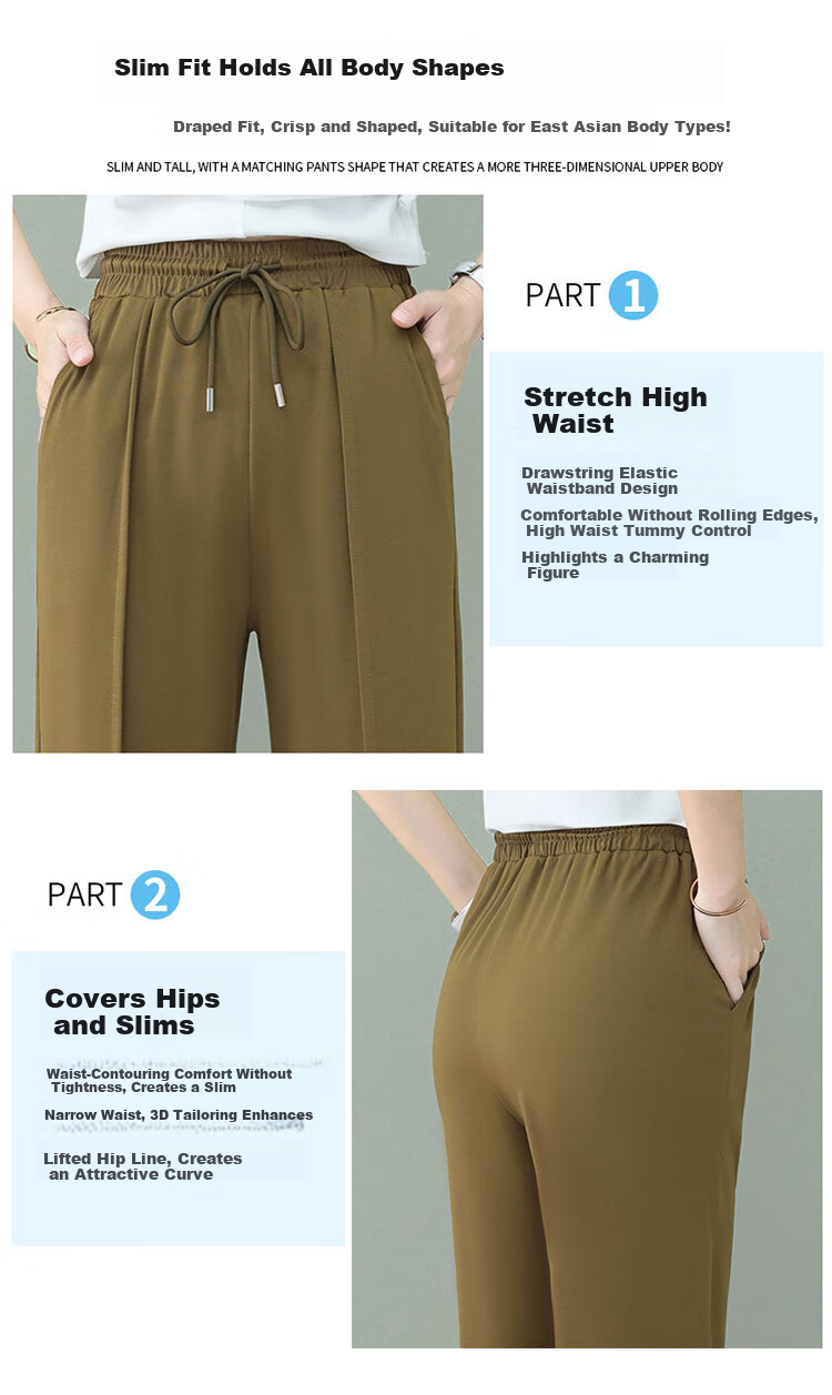 Woodpecker Women's Wide Leg Pants Spring Summer Straight Leg Sports Trousers High Waist Casual Slimming Draped Pants Green 4XL 7