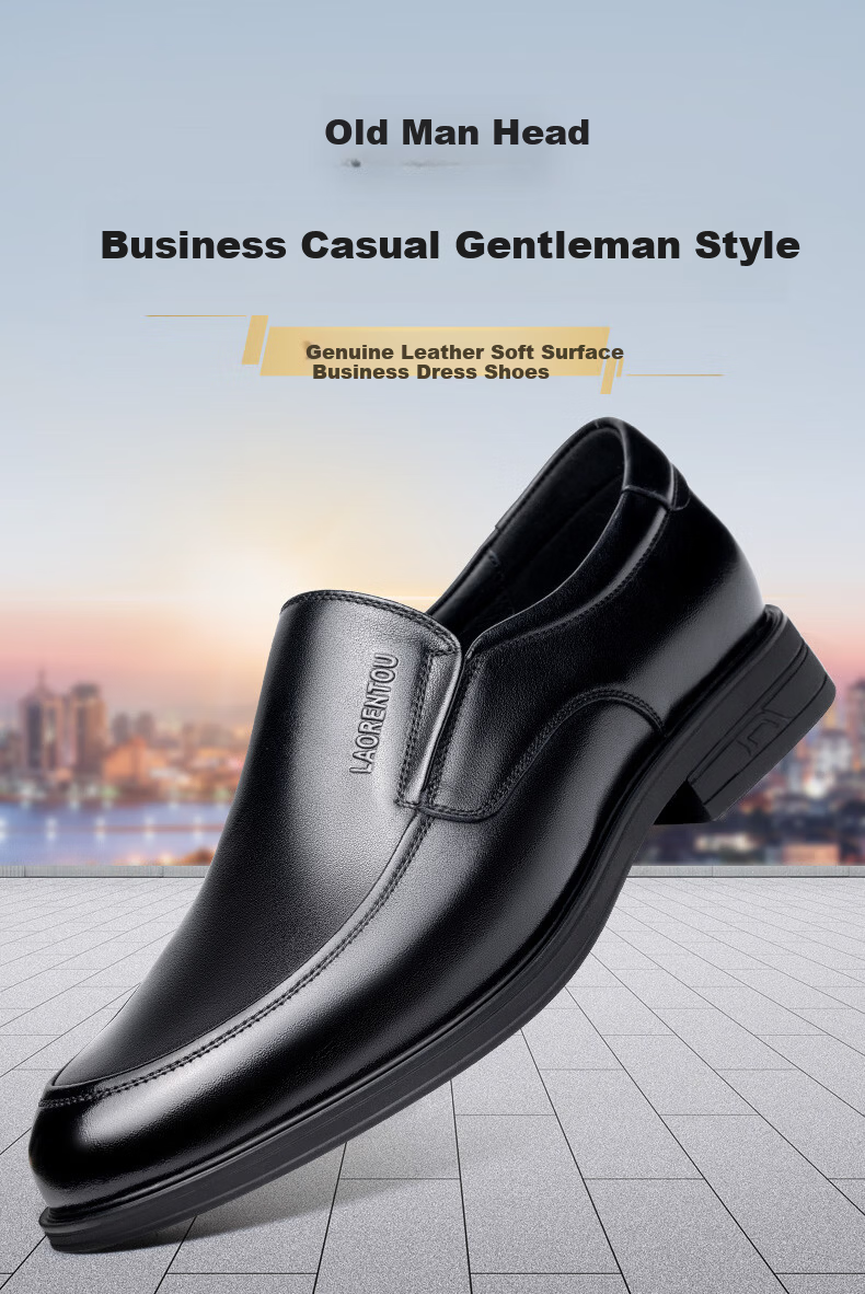 LAORENTOU Men's Business Casual Leather Shoes Spring Autumn Soft Sole First Layer Cowhide Formal Wedding Shoes Dad Shoes LA299 Black Size 39 1