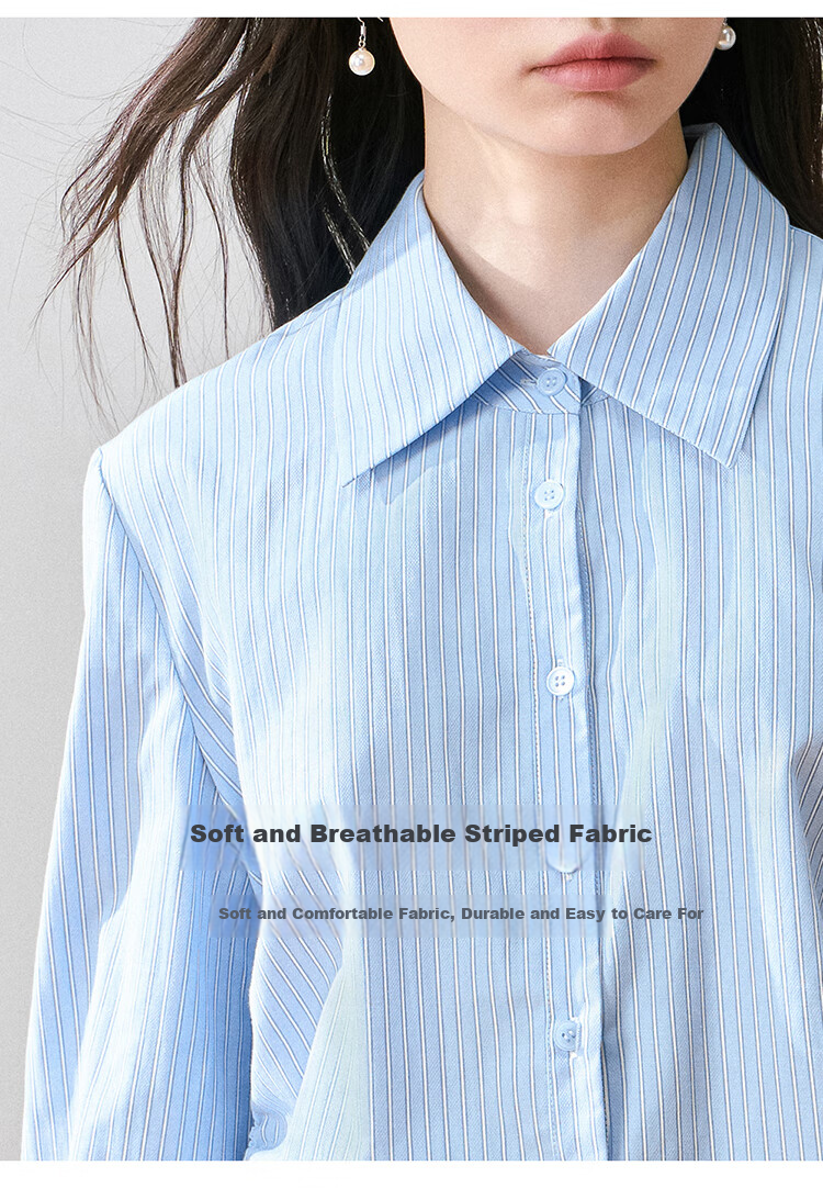 Miss Bird Blue Long Sleeve Office Shirt Women's Slim Fit Breathable Work Blouse 4