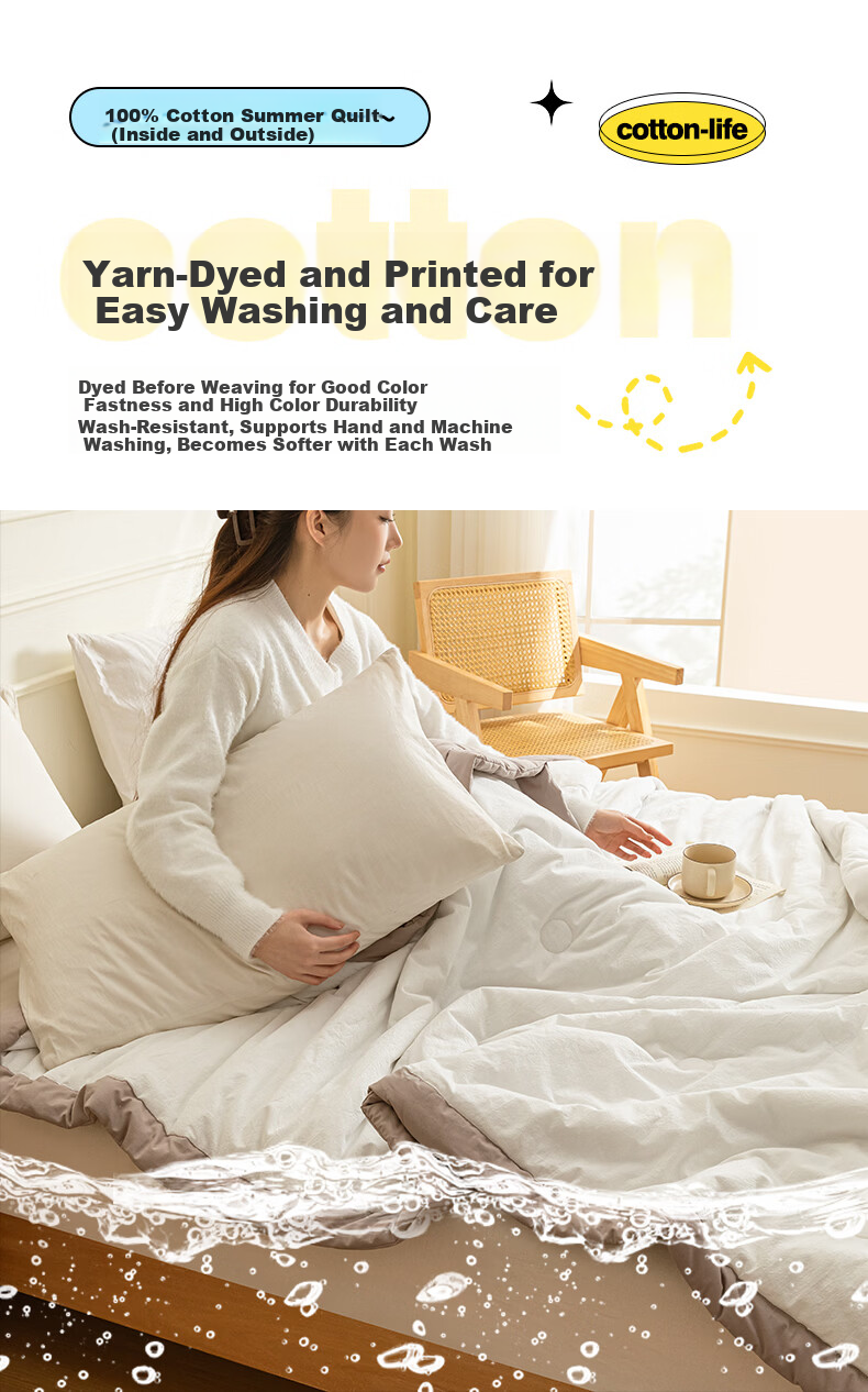 MUJI A-Class All-Cotton Summer Quilt Four-Piece Set Home Air-Conditioned Thin Quilt Bed Sheet Quilt Core 200*230cm 16