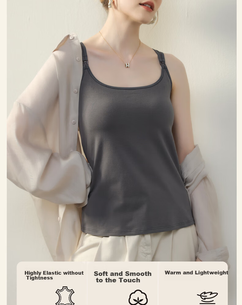 FENYE Nursing Tank Top Pure Cotton Breastfeeding Vest with Chest Pads Postpartum Feeding Light Gray L 3