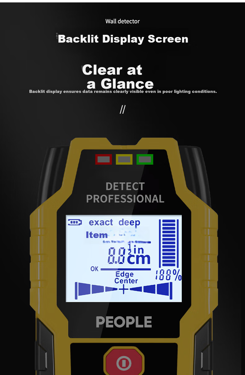 People Multifunctional Wall Detector Metal Rebar Wire Water Pipe Wood Detector Live Cable Pipeline Locator 3