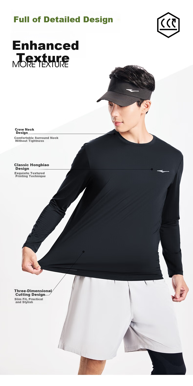 Erke Men's Sports T-Shirt 2026 New Lightweight Moisture-Wicking Quick-Dry Long Sleeve Crew Neck Versatile Base Layer Top 4