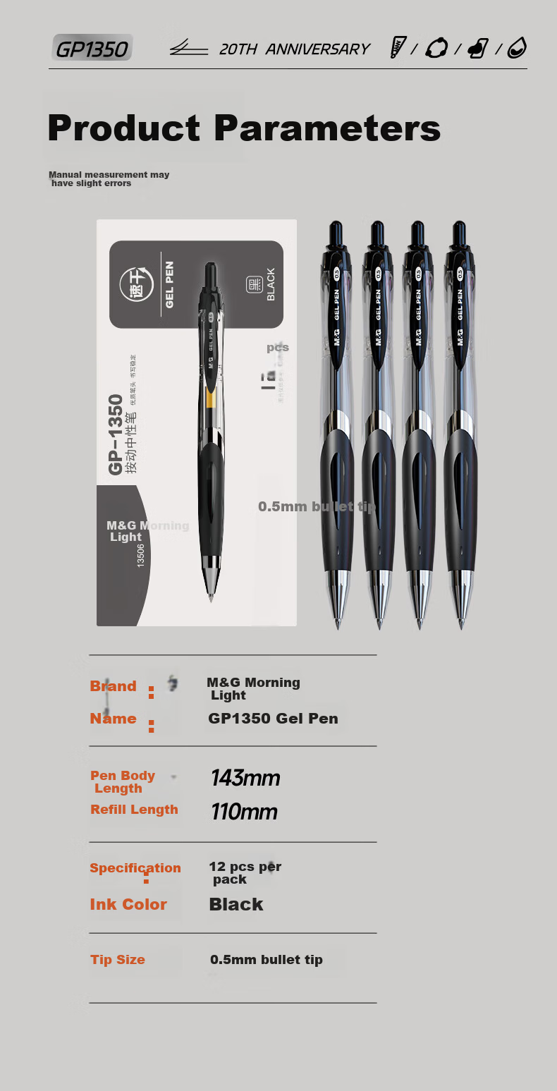 M&G Stationery Elite K35 Retractable 0.5mm Gel Pen Student Signature Pen Business Bullet Tip Exam Office Pen 7 Black 2 Red 1 Blue 10-Pack AGP13506 10