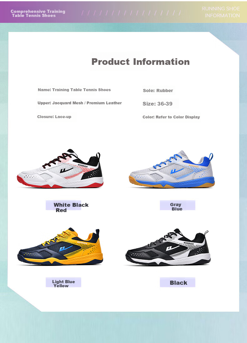 Warrior WXY-181 Table Tennis Shoes Professional Breathable Non-Slip Unisex Parent-Child Style White Black Red Size 39 5
