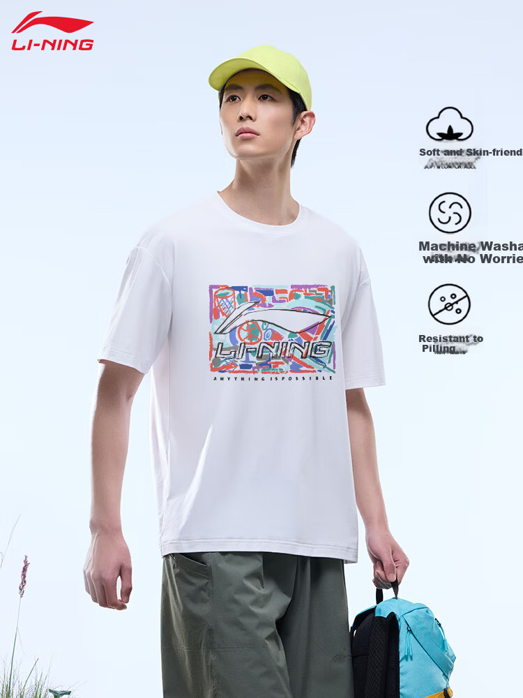 LI-NING Short Sleeve Sports T-Shirt Logo Print Summer Breathable Unisex Casual Comfortable Trendy Tee for Men 2