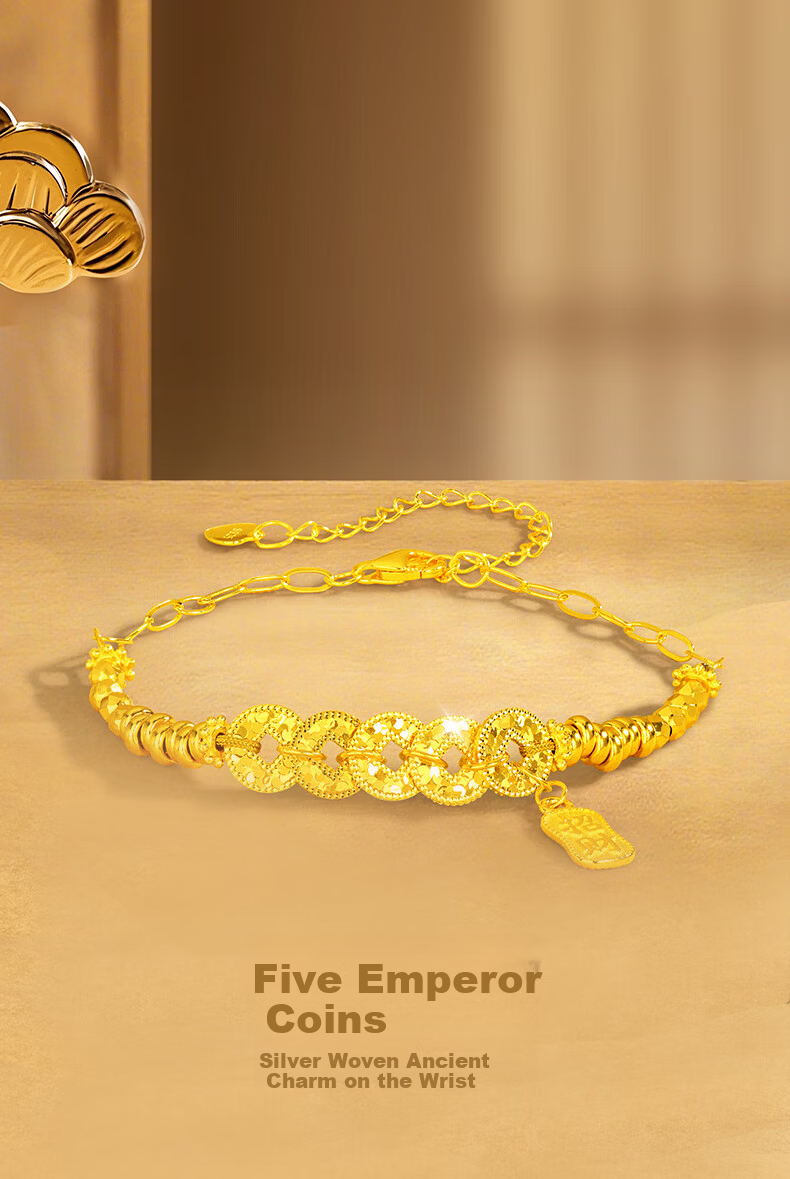 Jinliufu Auspicious Bracelet for Women S925 Silver Ice Fragment Five Emperor Coins Pure Silver Jewelry Wealth Attraction Birthday Gift for Girlfriend 1
