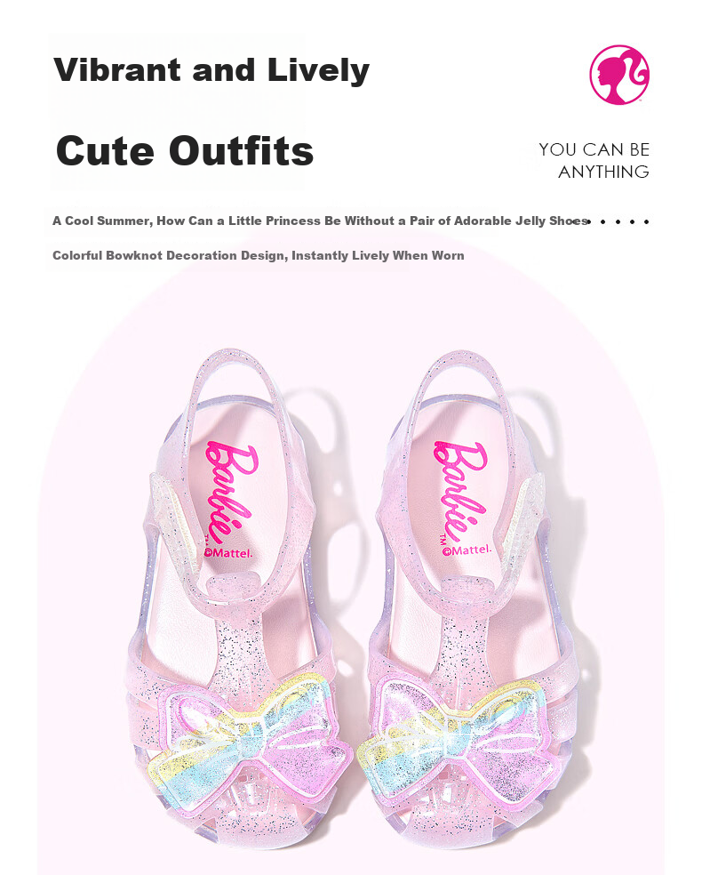 Barbie Girls' Summer Jelly Princess Outdoor Closed-Toe Sandals DA7231 Pink Size 25 2