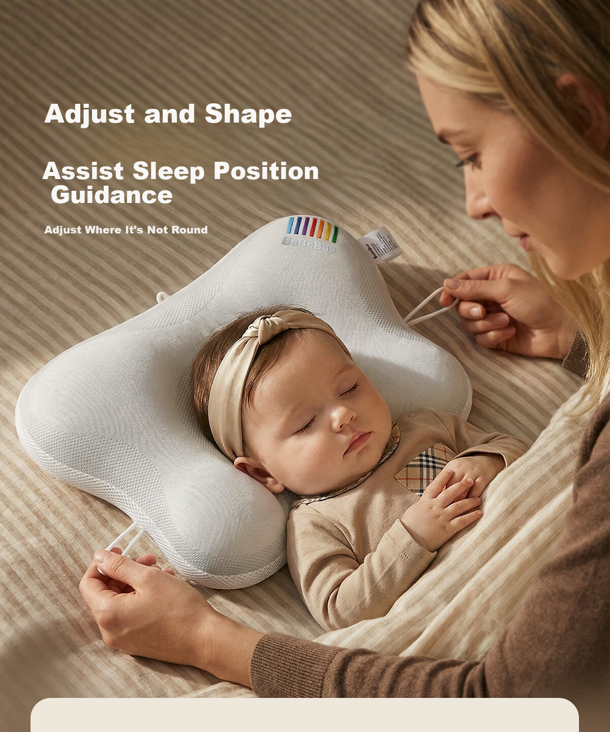 Bebebus Butterfly Baby Shaping Pillow for Round Head Sleep 0-6-12 Months Newborn Head Correction Neck Support Baby Pillow White 13