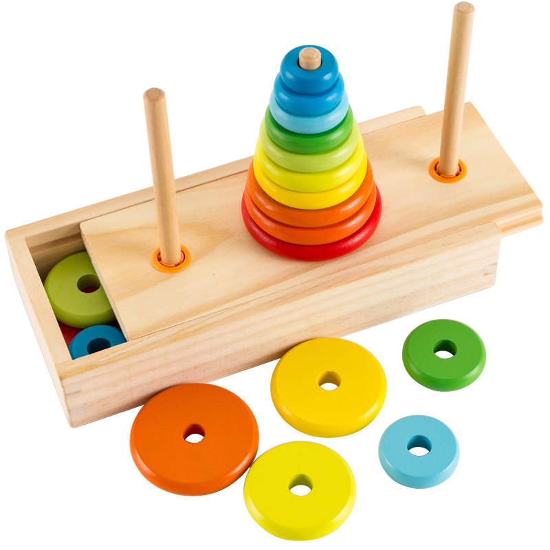 QZMTOY Wooden Tower of Hanoi 10-Layer Educational Puzzle Toy for Elementary School Students