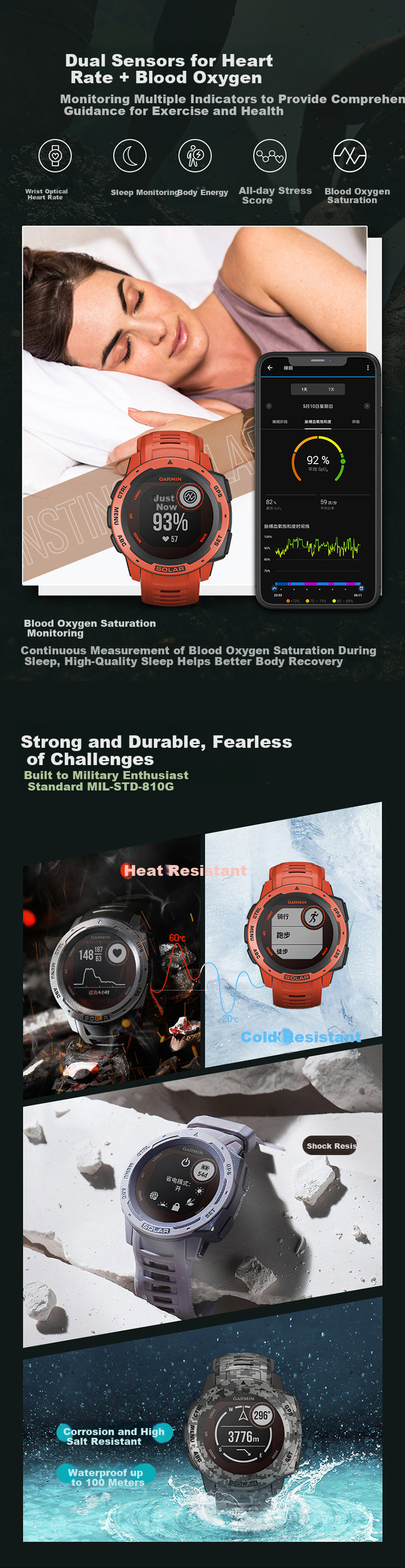 GARMIN Instinct 3 Graphite Gray - 50mm AMOLED Screen Outdoor Sports Smartwatch for Adventure, Mountaineering, And Running 3