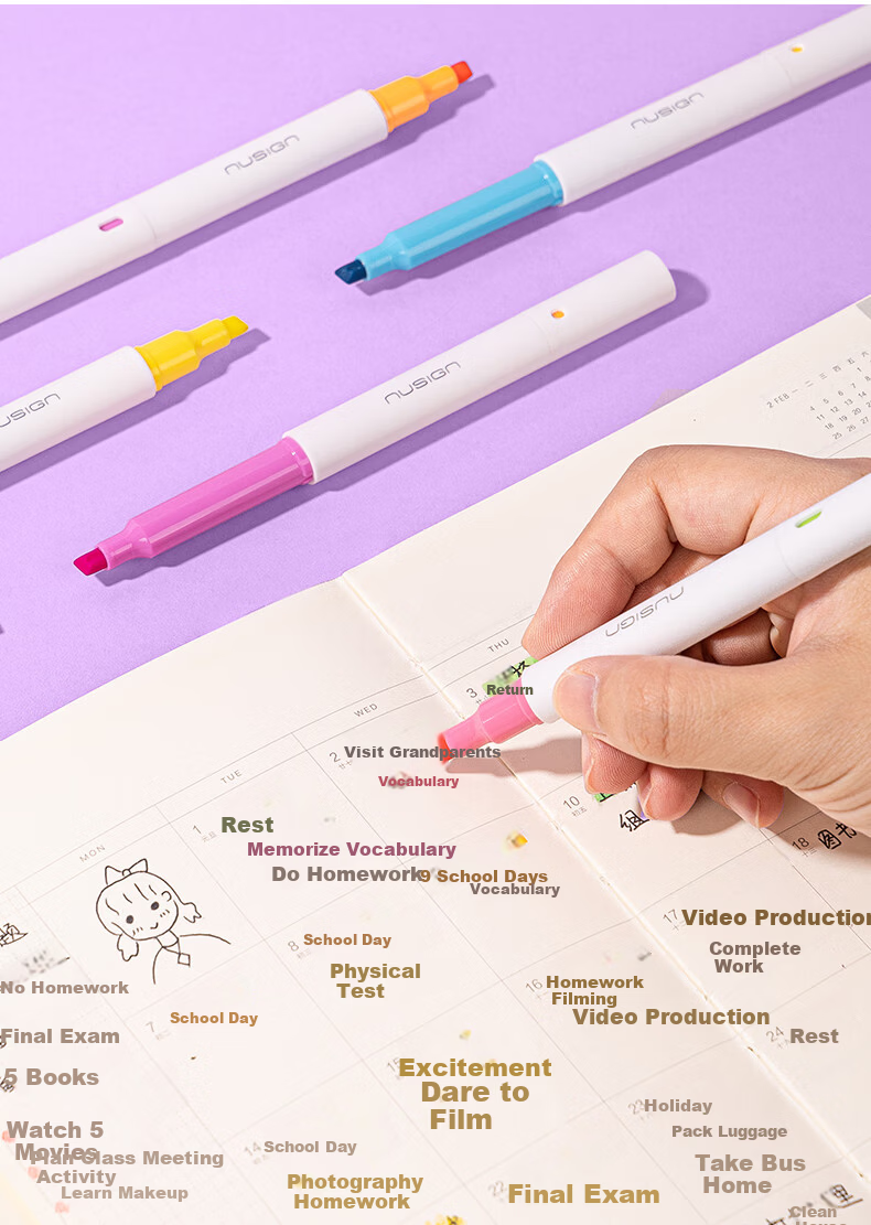 NUSIGN Dual-Ended Dual-Color Anti-Bleed Highlighter Pen Exam Review Key Point Marker 6 Colors 3-Pack NS720-1 Premium Brand by Deli 5