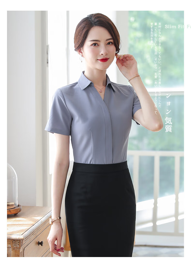 Romon Slim Fit Simple Summer Women's Shirt Casual Breathable Solid Color Short Sleeve White M 11