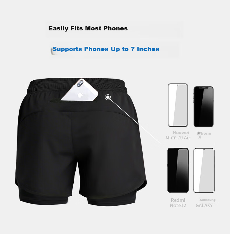 BURUITE Men's Running Shorts with Inner Liner, Three-Quarter Athletic Shorts, Summer Professional Marathon Quick-Dry 2-in-1 Fitness Pants 3