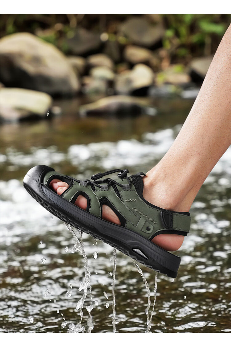 Bull Family Baotou Men's Summer Outdoor Breathable Mesh Soft Sole Versatile Creek Shoes Men's Beach Sandals 17