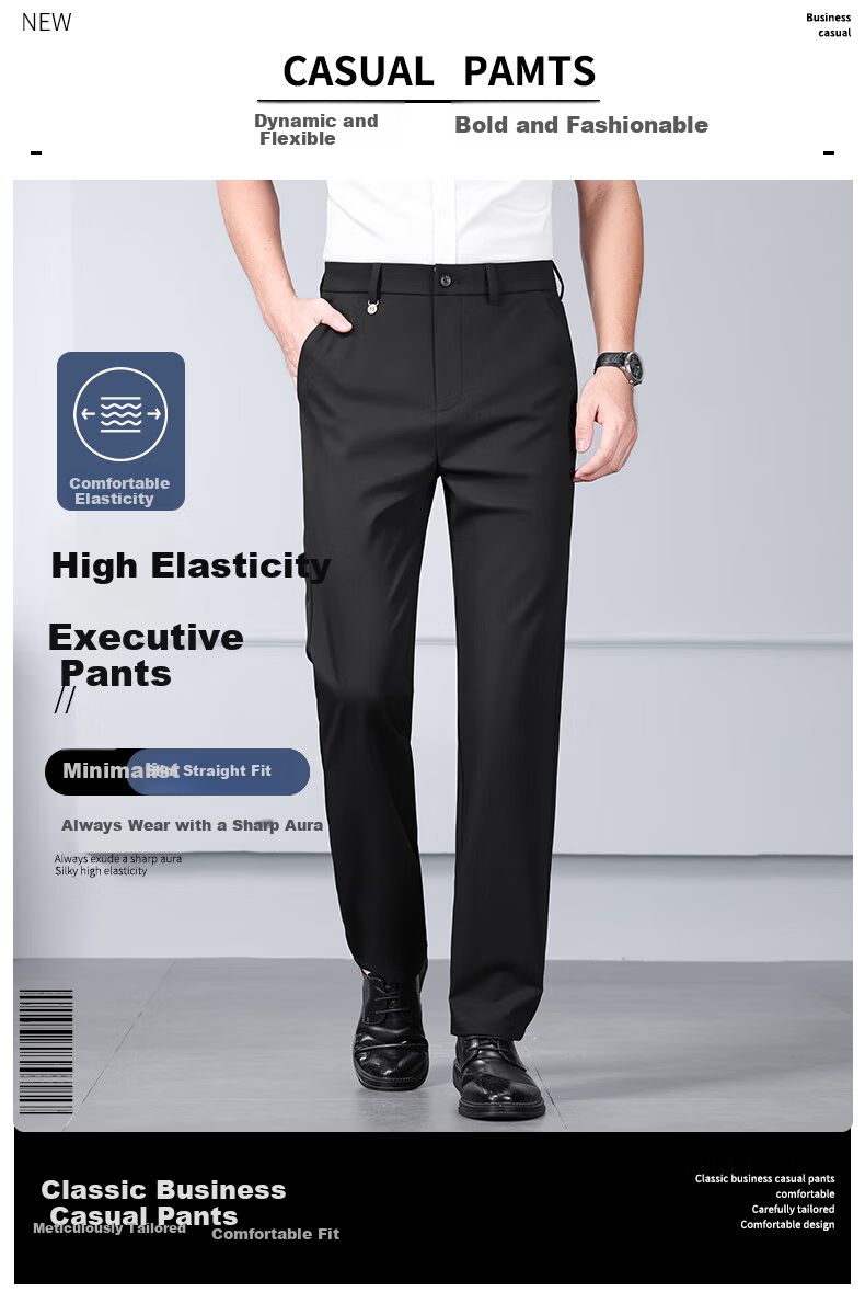 ROMON Elastic Comfortable Men's Dress Pants Spring Autumn High-end Business Casual Suit Trousers Gray 35 1