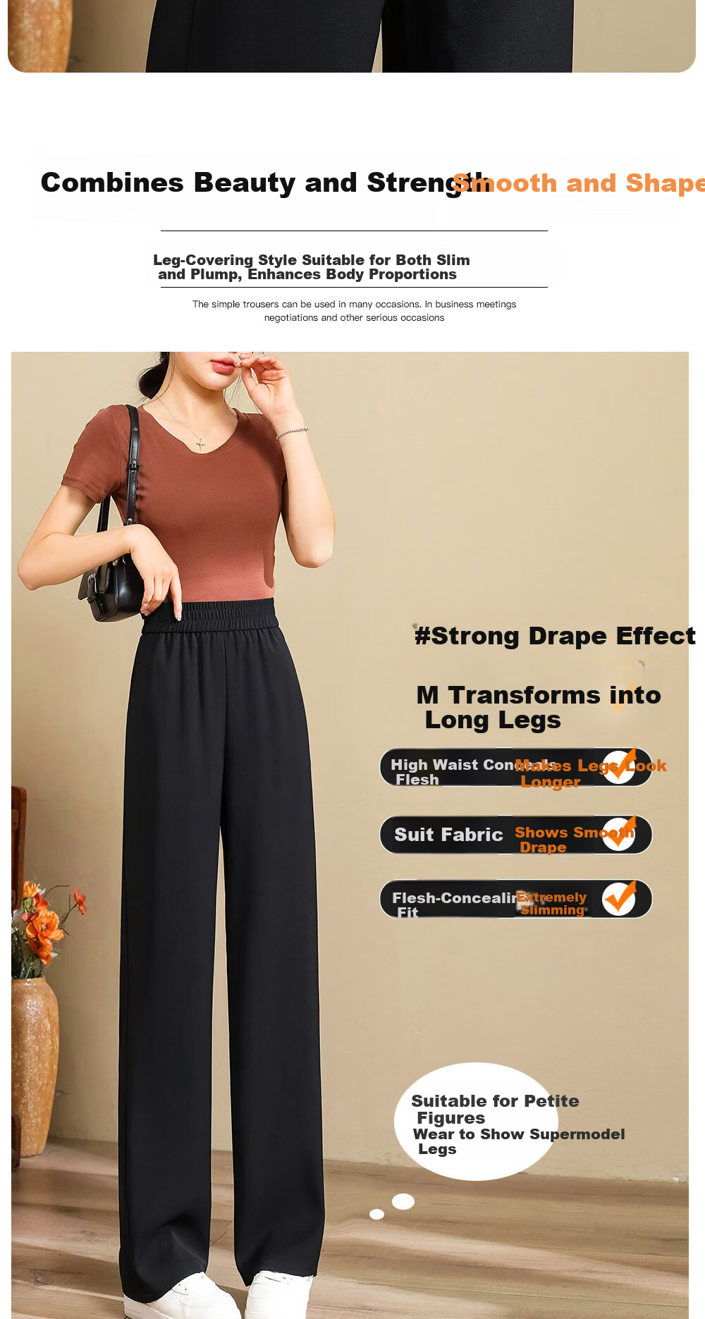 LangSha Ice Silk Suit Pants for Women, Summer New Casual Trousers, Slimming Wide-Leg Pants for Petite Figures, Draping Straight-Leg Pants for Commuting 3