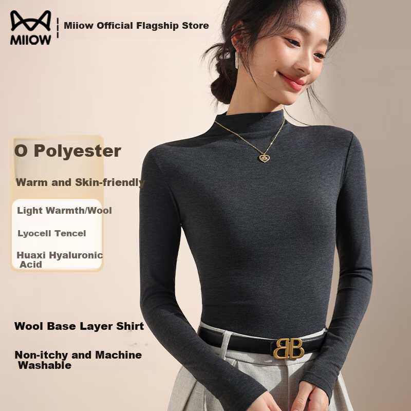 Miiowren [German Velvet Wool] Women's Turtleneck Base Layer Spring Warm Knit Sweater Long Sleeve Inner T-Shirt Top