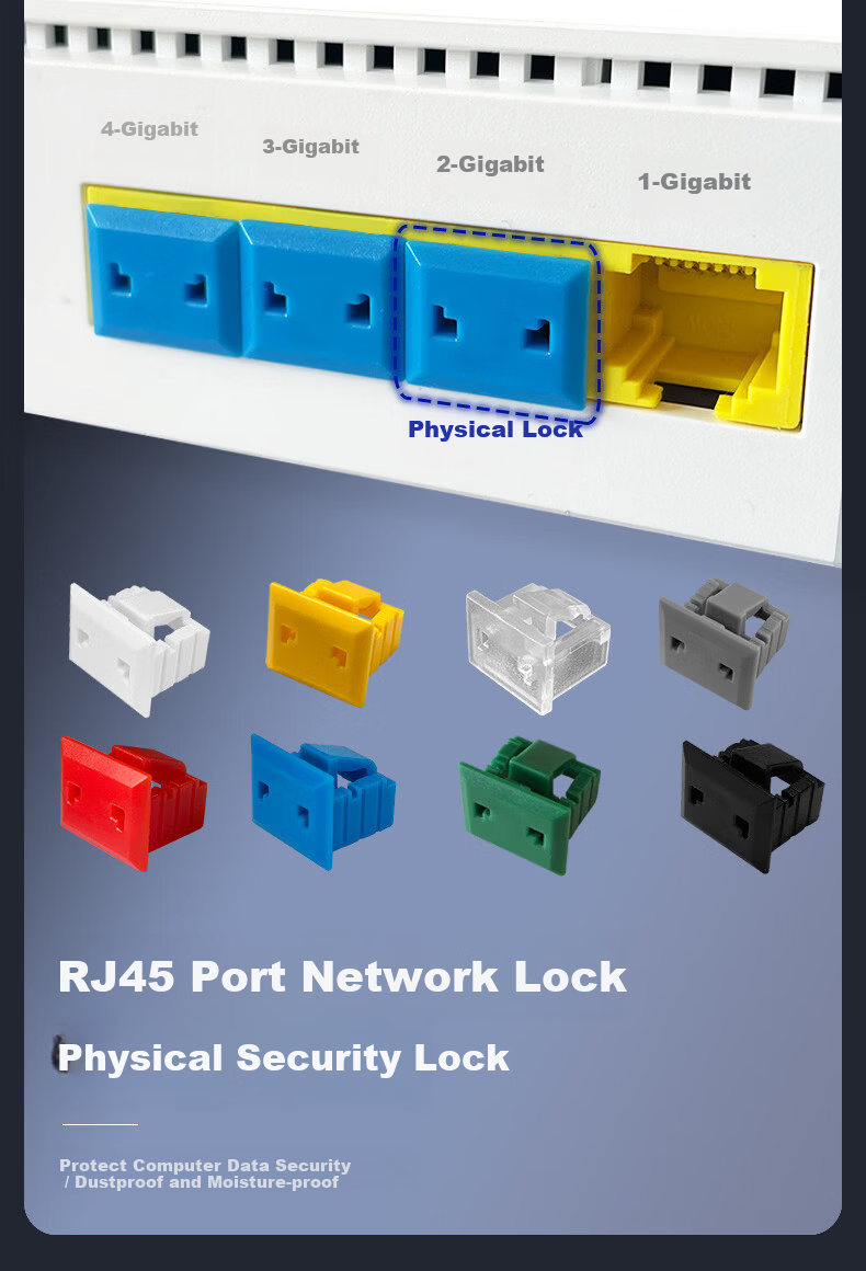 Suoli RJ45 Network Port Lock, Removable Sealing Plug, Dust Plug, Network Port Safety Lock, Data Protection Tool, 5 Pieces + 100 Black Dust Plugs / External Cover Dust Plug / 20185 4