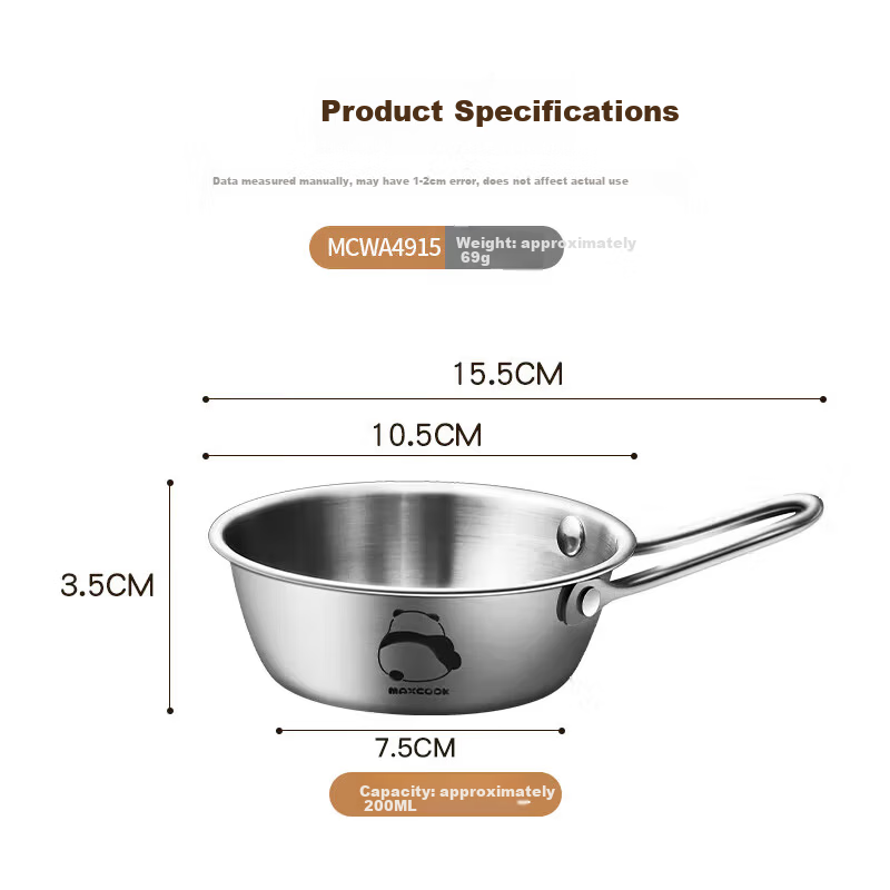 MAXCOOK 304 Stainless Steel Bowl with Handle Instant Noodle Bowl Small Korean Style Bowl Yogurt Bowl Rice Wine Bowl Seasoning Bowl MCWA4915