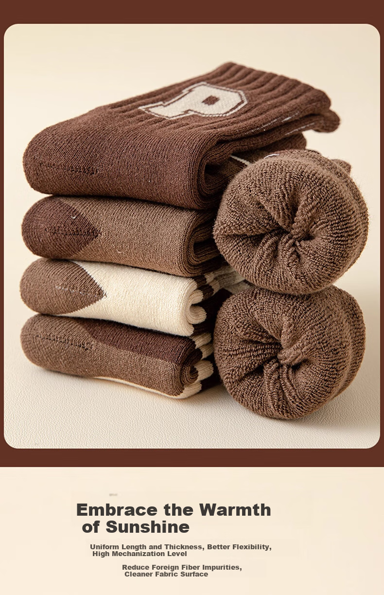 Miiow Kids Cotton Socks Autumn Winter Terry Boys Thickened Fleece Mid-Calf Cold-Resistant Warm Socks Northeast Style 3