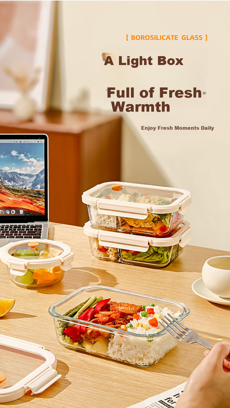 Cilock Heat-Resistant Glass Lunch Box for Office Workers Microwaveable Bento Box Glass Food Storage Container (with Utensil Bag) 5